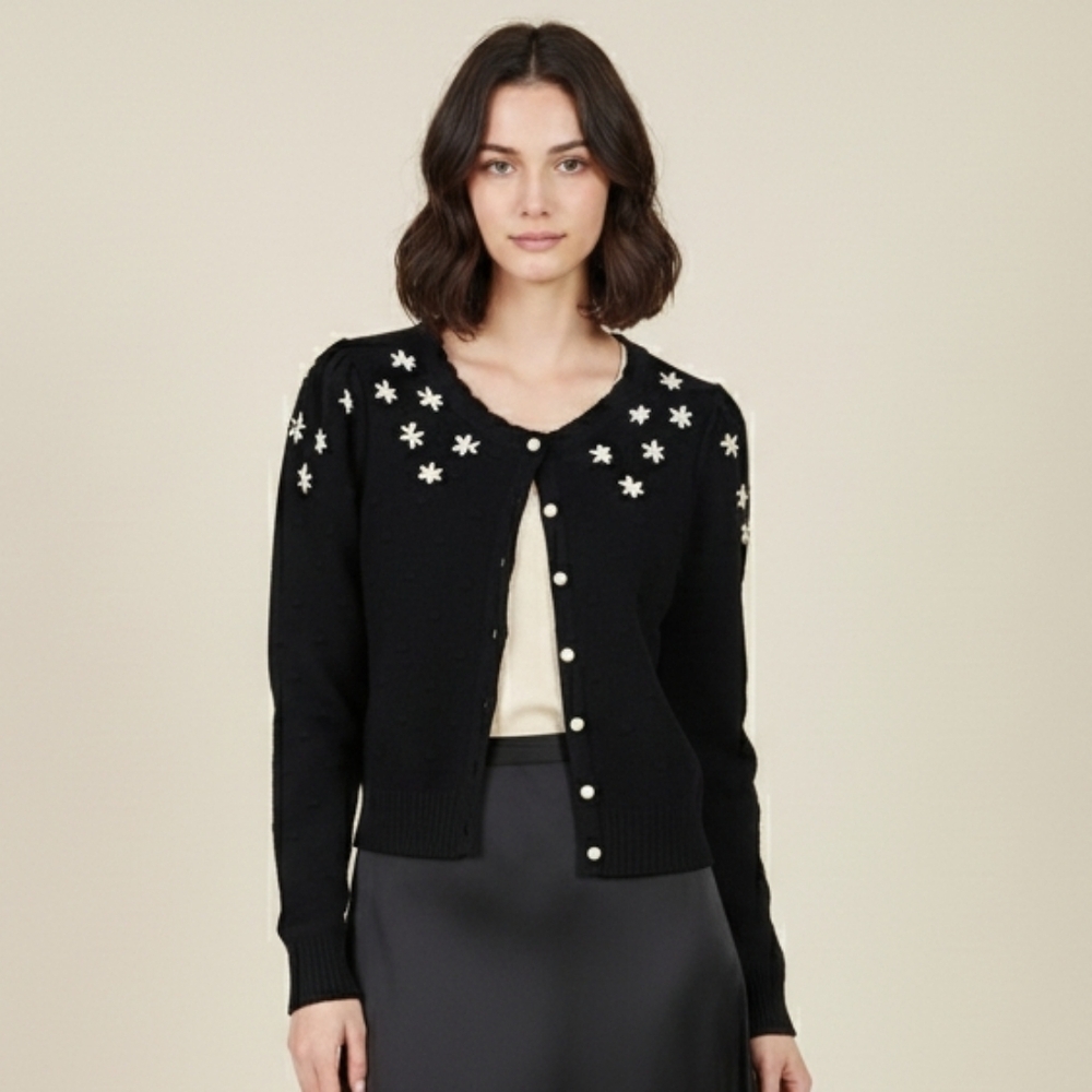 Heartloom X Revolve Bea Cardi Sweater Floral Embroidered Navy Size XS Preppy